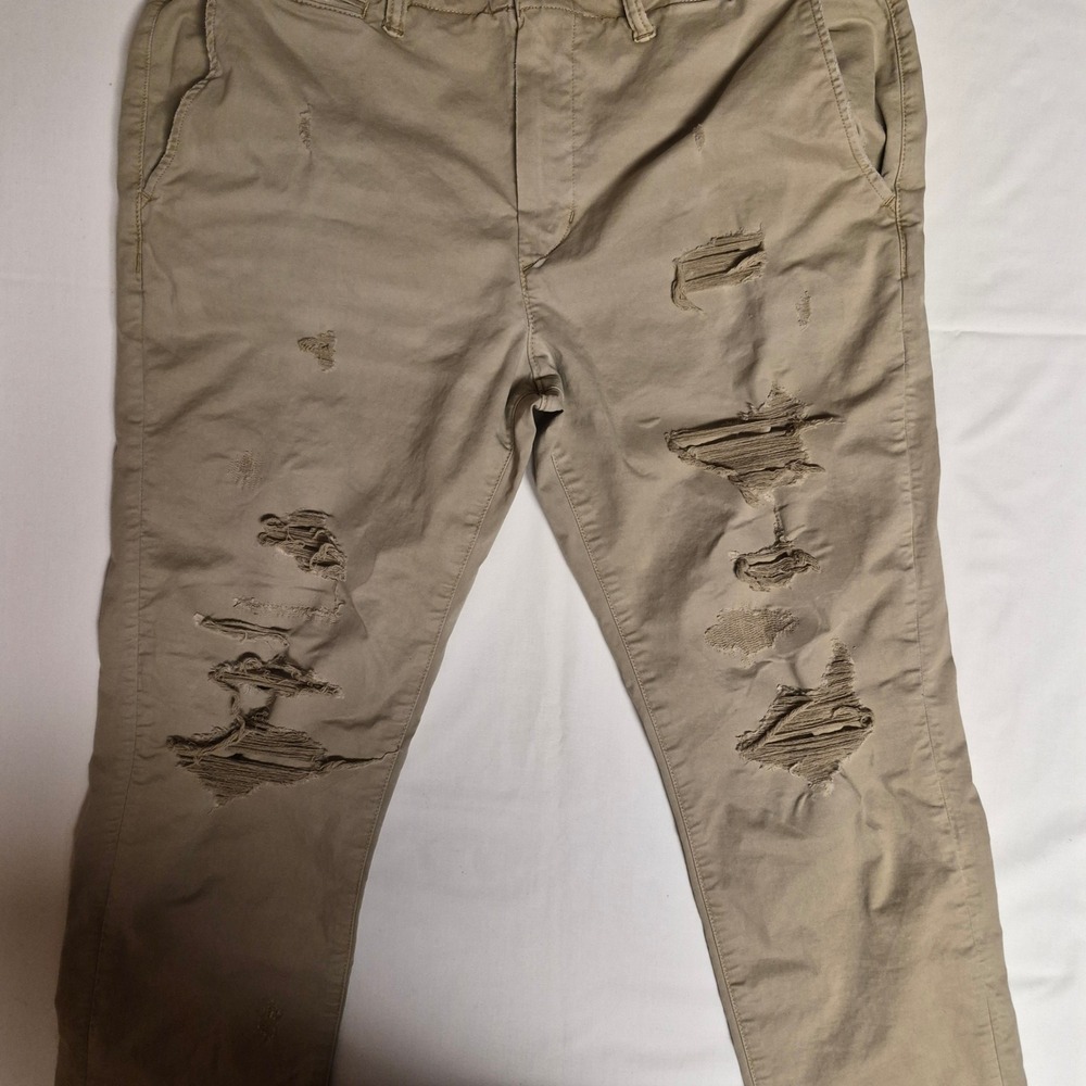 American Eagle Outfitters Men's Khaki Distressed Chino Pants Size 36x32